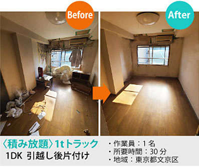 【before-after】1tトラックで引っ越し後片付け。作業員1名、30分、文京区。