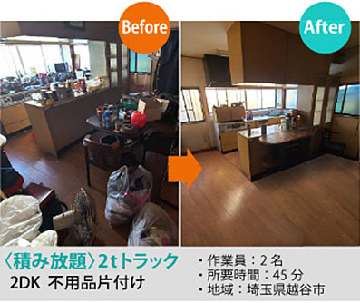 【Before -After】2tトラック、不用品片付け。作業員2名、45分、越谷市。